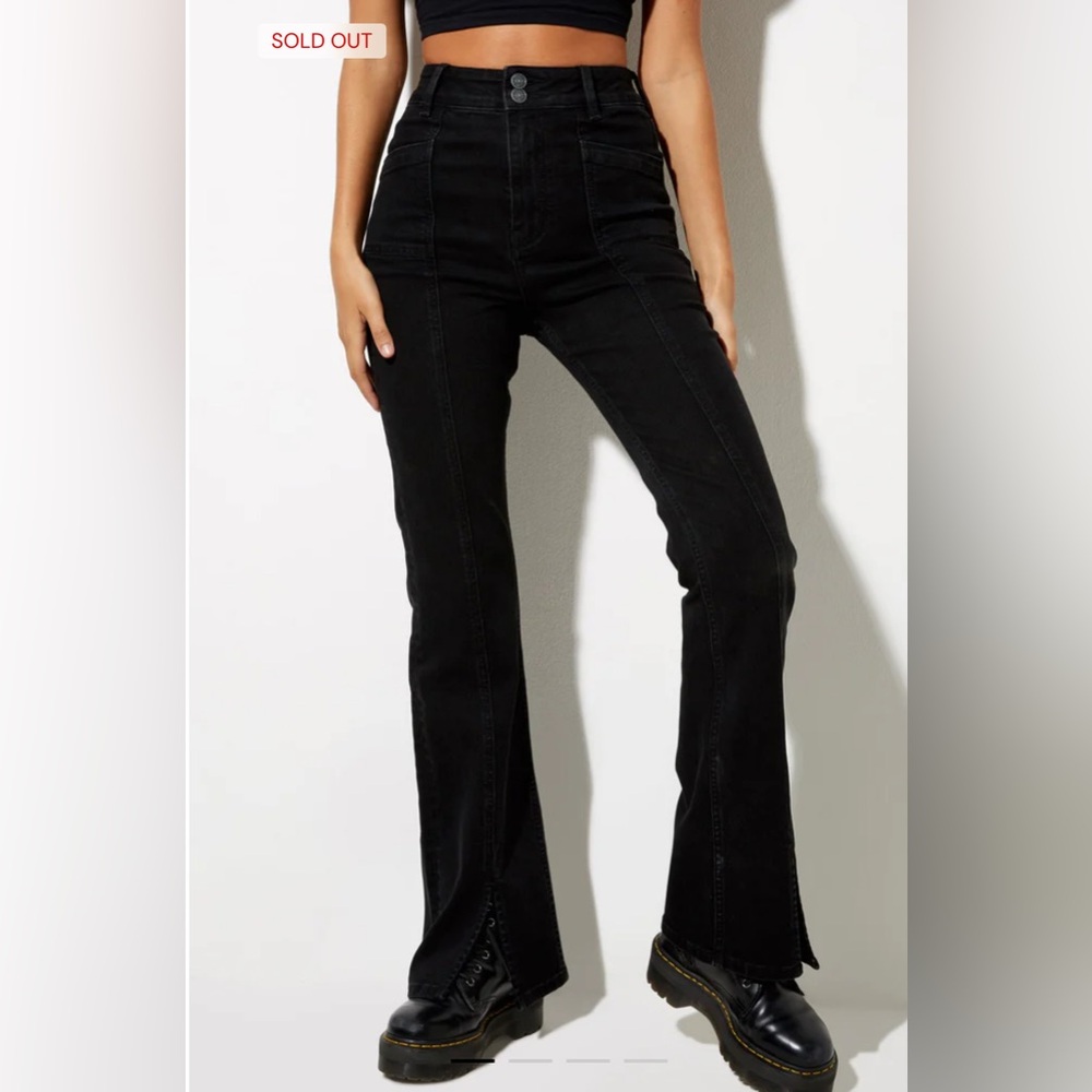 MOTEL Rocks Seam Split Jeans In Black Wash - Picture 3 of 14